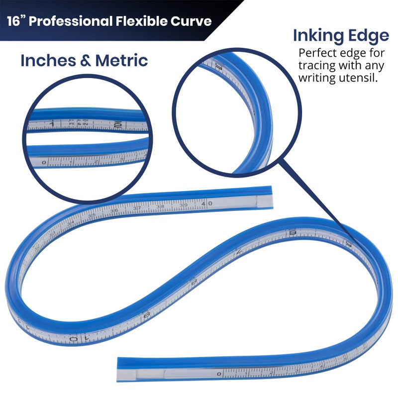 Pacific Arc Flexible Curve Graduated 16 Inch Ruler with Inking Edge, for Drawing, Pattern Making, Engineering, Stencil Making, Saddle Fitting - Image 3